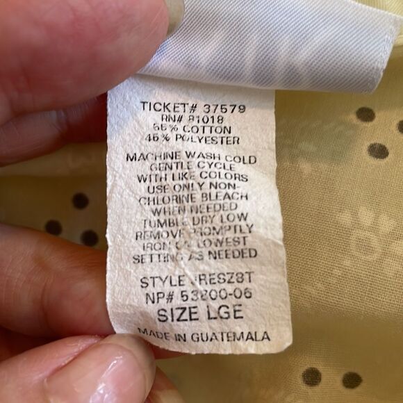 Vtg Y2K Blair light yellow cotton/polyester cap sleeve shirt with gray dots - Picture 8 of 8